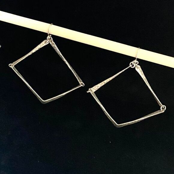 YF# Large 3” Diamond Shaped Sterling 925 Silver Dangle Earrings - Picture 2 of 7